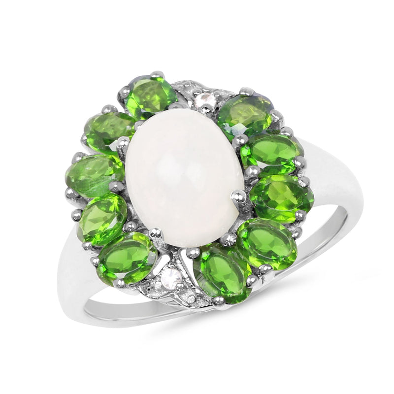 Bids.com 2.93 Carat Genuine Ethiopian Opal, Chrome Diopside & White Topaz .925 Sterling Silver Ring Rings