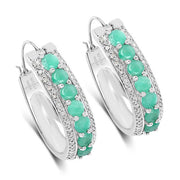 Bids.com 3.42 Carat Genuine Emerald and White Diamond .925 Sterling Silver Earrings Earrings