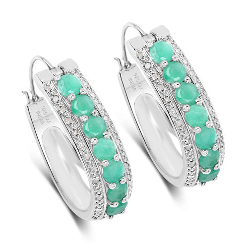 Bids.com 3.42 Carat Genuine Emerald and White Diamond .925 Sterling Silver Earrings Earrings