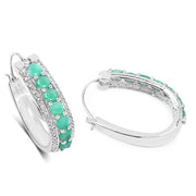 Bids.com 3.42 Carat Genuine Emerald and White Diamond .925 Sterling Silver Earrings Earrings