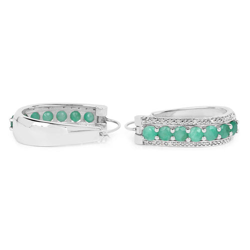 Bids.com 3.42 Carat Genuine Emerald and White Diamond .925 Sterling Silver Earrings Earrings