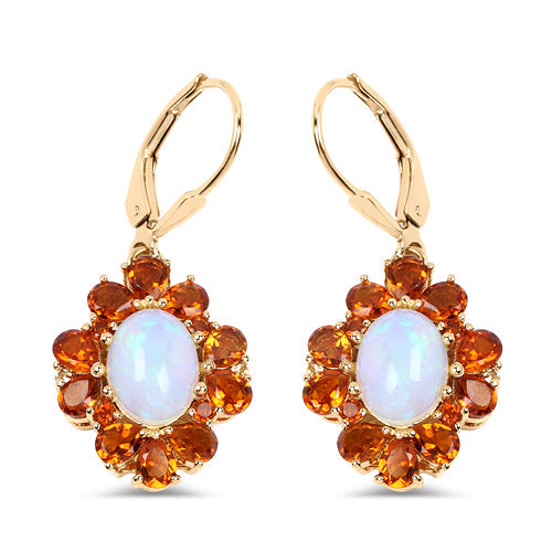 Bids.com 14K Yellow Gold Plated 5.42 Carat Genuine Ethiopian Opal, Citrine and White Topaz .925 Sterling Silver Earrings Earrings
