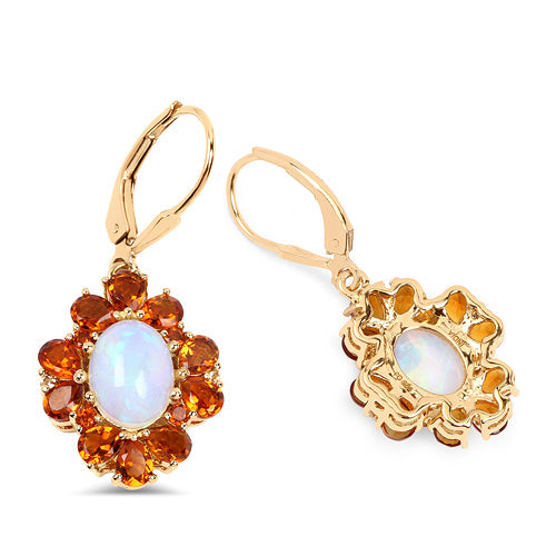 Bids.com 14K Yellow Gold Plated 5.42 Carat Genuine Ethiopian Opal, Citrine and White Topaz .925 Sterling Silver Earrings Earrings
