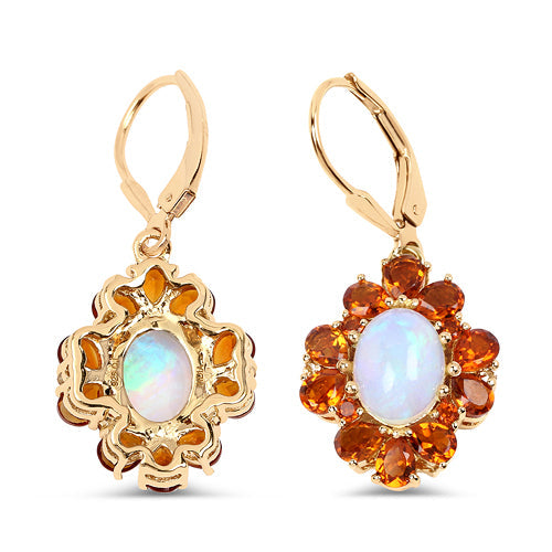 Bids.com 14K Yellow Gold Plated 5.42 Carat Genuine Ethiopian Opal, Citrine and White Topaz .925 Sterling Silver Earrings Earrings