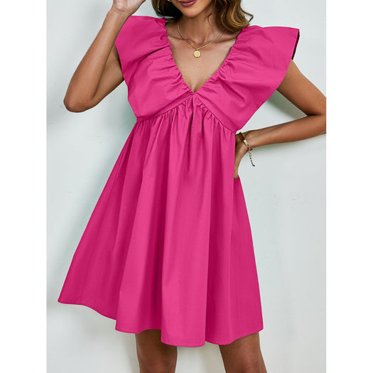 V-Neck Cap Sleeve Mini Dress