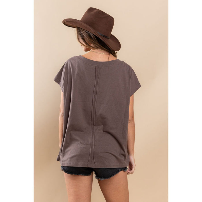 Ces Femme Fringe Detail Round Neck Short Sleeve Top