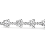 Bids.com 14K White Gold 1 1/5 Cttw Round Diamond Flower Blossom Link Bracelet (H-I Color, SI1-SI2 Clarity) - Size 7" Bracelets