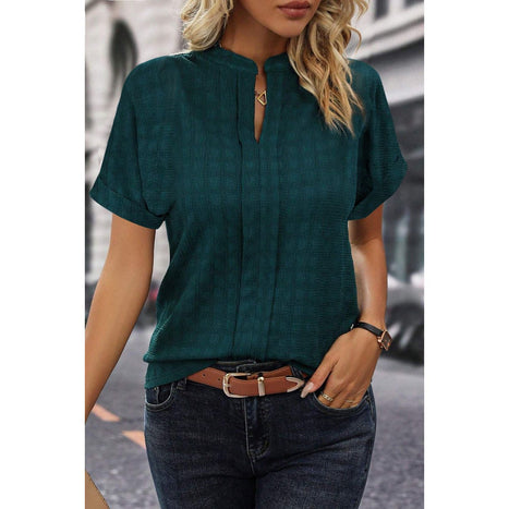 Notched Short Sleeve Blouse