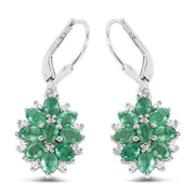 Bids.com 3.04 Carat Genuine Zambian Emerald and White Zircon .925 Sterling Silver Earrings Earrings