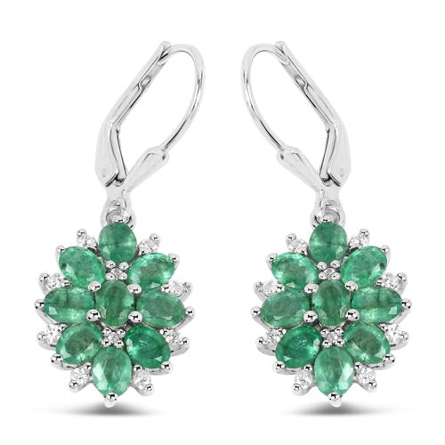 Bids.com 3.04 Carat Genuine Zambian Emerald and White Zircon .925 Sterling Silver Earrings Earrings