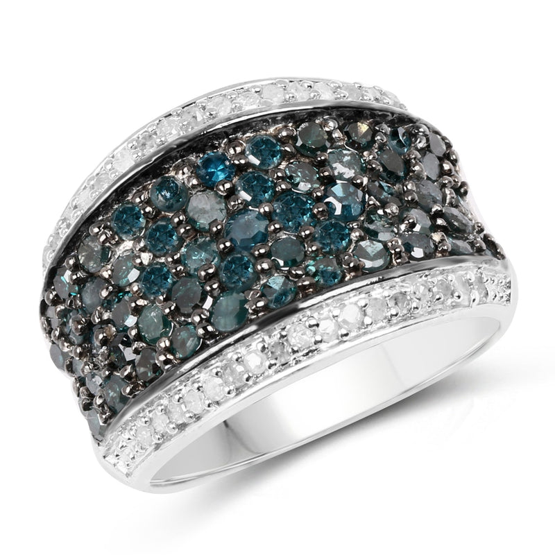 Bids.com 1.38 Carat Genuine Blue Diamond and White Diamond .925 Sterling Silver Ring Rings