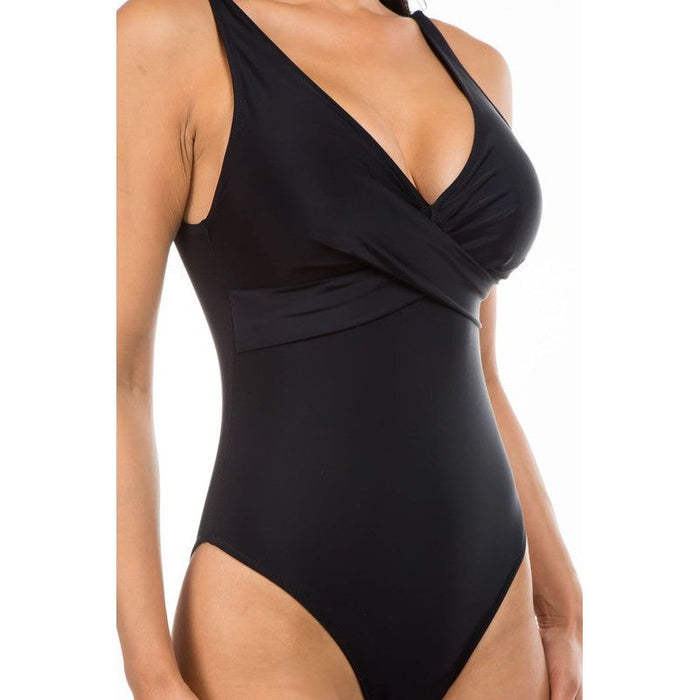 Pleated Cross Gathering Low V One Piece