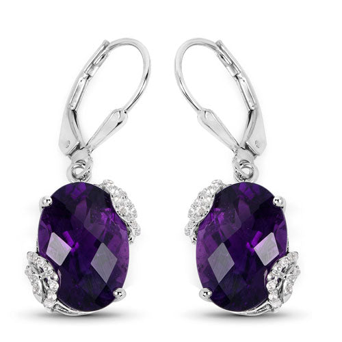 Bids.com 10.18 Carat Genuine Amethyst and White Topaz .925 Sterling Silver Earrings Earrings