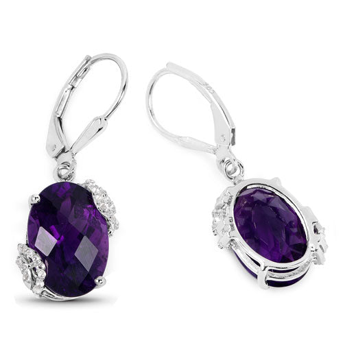 Bids.com 10.18 Carat Genuine Amethyst and White Topaz .925 Sterling Silver Earrings Earrings