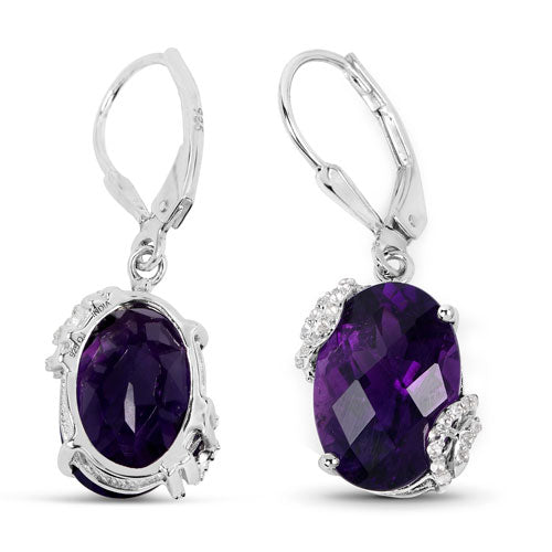Bids.com 10.18 Carat Genuine Amethyst and White Topaz .925 Sterling Silver Earrings Earrings