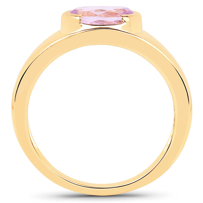 Bids.com 14K Yellow Gold Plated 2.40 Carat Genuine Kunzite .925 Sterling Silver Ring Rings