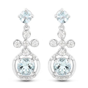 Bids.com 4.42 Carat Genuine Aquamarine and White Zircon .925 Sterling Silver Earrings Earrings