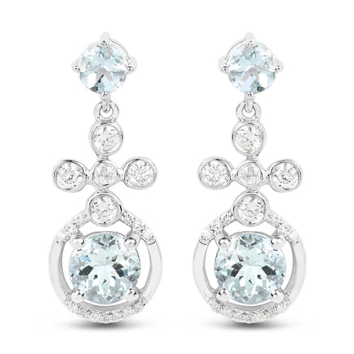 Bids.com 4.42 Carat Genuine Aquamarine and White Zircon .925 Sterling Silver Earrings Earrings