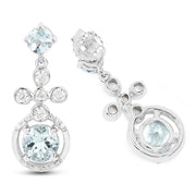 Bids.com 4.42 Carat Genuine Aquamarine and White Zircon .925 Sterling Silver Earrings Earrings
