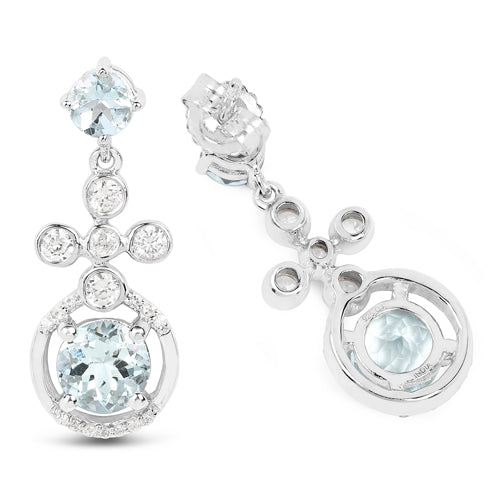 Bids.com 4.42 Carat Genuine Aquamarine and White Zircon .925 Sterling Silver Earrings Earrings