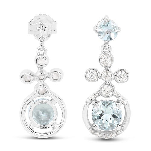 Bids.com 4.42 Carat Genuine Aquamarine and White Zircon .925 Sterling Silver Earrings Earrings