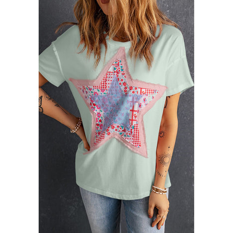 Star Round Neck Short Sleeve T-Shirt