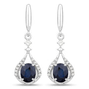 Bids.com 0.86 Carat Genuine Blue Sapphire and White Diamond 14K White Gold Earrings Earrings