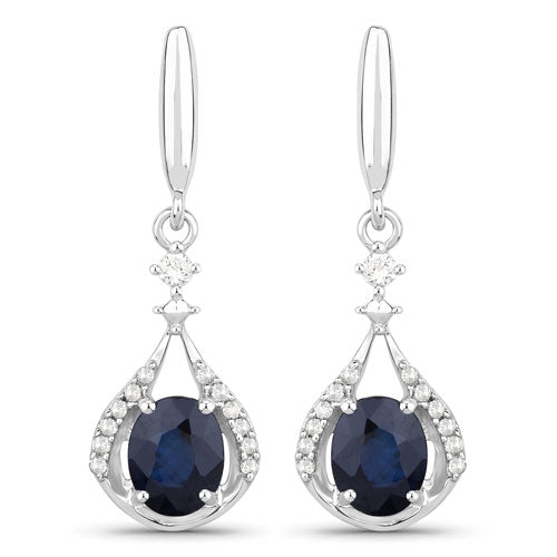 Bids.com 0.86 Carat Genuine Blue Sapphire and White Diamond 14K White Gold Earrings Earrings