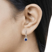 Bids.com 0.86 Carat Genuine Blue Sapphire and White Diamond 14K White Gold Earrings Earrings