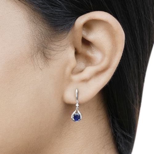 Bids.com 0.86 Carat Genuine Blue Sapphire and White Diamond 14K White Gold Earrings Earrings
