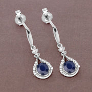 Bids.com 0.86 Carat Genuine Blue Sapphire and White Diamond 14K White Gold Earrings Earrings