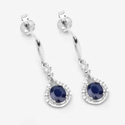 Bids.com 0.86 Carat Genuine Blue Sapphire and White Diamond 14K White Gold Earrings Earrings