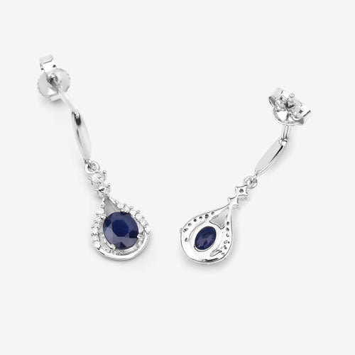 Bids.com 0.86 Carat Genuine Blue Sapphire and White Diamond 14K White Gold Earrings Earrings