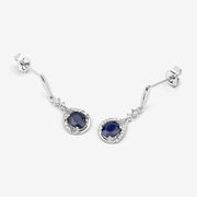 Bids.com 0.86 Carat Genuine Blue Sapphire and White Diamond 14K White Gold Earrings Earrings