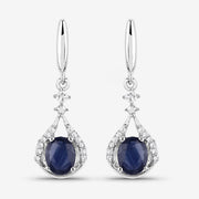 Bids.com 0.86 Carat Genuine Blue Sapphire and White Diamond 14K White Gold Earrings Earrings
