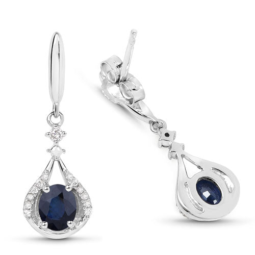 Bids.com 0.86 Carat Genuine Blue Sapphire and White Diamond 14K White Gold Earrings Earrings