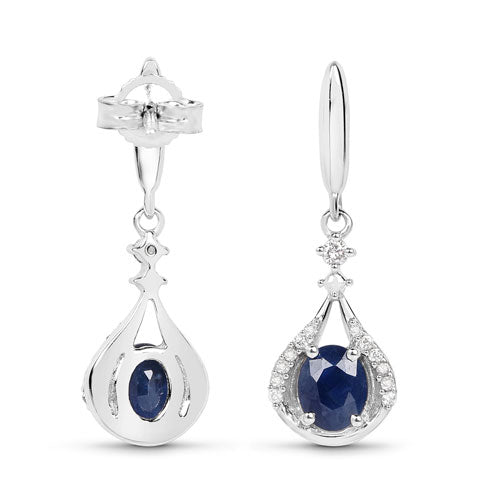 Bids.com 0.86 Carat Genuine Blue Sapphire and White Diamond 14K White Gold Earrings Earrings