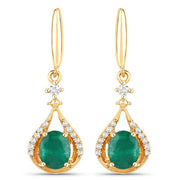 Bids.com 0.70 Carat Genuine Zambian Emerald and White Diamond 14K Yellow Gold Earrings Earrings
