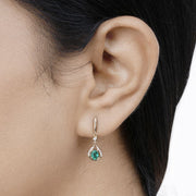 Bids.com 0.70 Carat Genuine Zambian Emerald and White Diamond 14K Yellow Gold Earrings Earrings