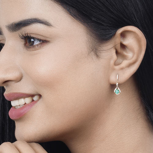 Bids.com 0.70 Carat Genuine Zambian Emerald and White Diamond 14K Yellow Gold Earrings Earrings