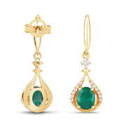 Bids.com 0.70 Carat Genuine Zambian Emerald and White Diamond 14K Yellow Gold Earrings Earrings