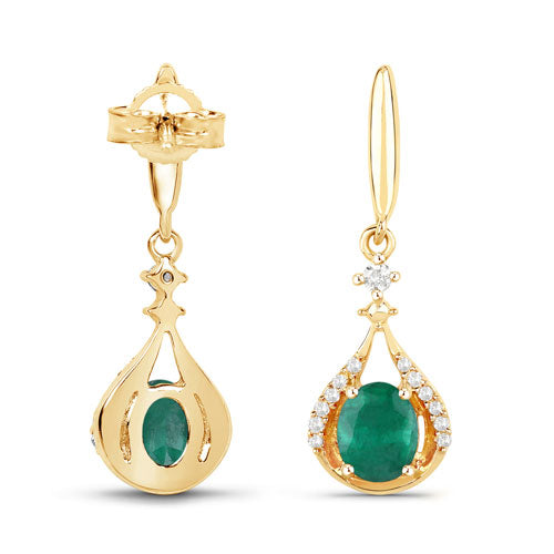 Bids.com 0.70 Carat Genuine Zambian Emerald and White Diamond 14K Yellow Gold Earrings Earrings