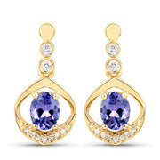 Bids.com 0.76 Carat Genuine Tanzanite and White Diamond 14K Yellow Gold Earrings Earrings