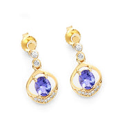 Bids.com 0.76 Carat Genuine Tanzanite and White Diamond 14K Yellow Gold Earrings Earrings