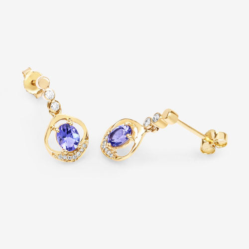 Bids.com 0.76 Carat Genuine Tanzanite and White Diamond 14K Yellow Gold Earrings Earrings