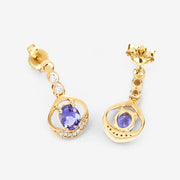 Bids.com 0.76 Carat Genuine Tanzanite and White Diamond 14K Yellow Gold Earrings Earrings