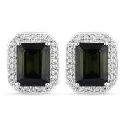 Bids.com 3.57 Carat Genuine Green Tourmaline and White Diamond 14K White Gold Earrings Earrings