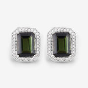 Bids.com 3.57 Carat Genuine Green Tourmaline and White Diamond 14K White Gold Earrings Earrings