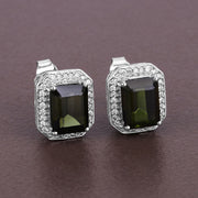 Bids.com 3.57 Carat Genuine Green Tourmaline and White Diamond 14K White Gold Earrings Earrings