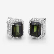 Bids.com 3.57 Carat Genuine Green Tourmaline and White Diamond 14K White Gold Earrings Earrings